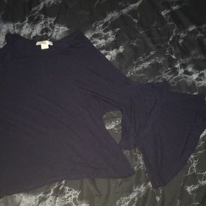 blue crop top with flare sleeves
